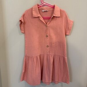 Mayoral salmon pink coral crinkle shirt dress size 10